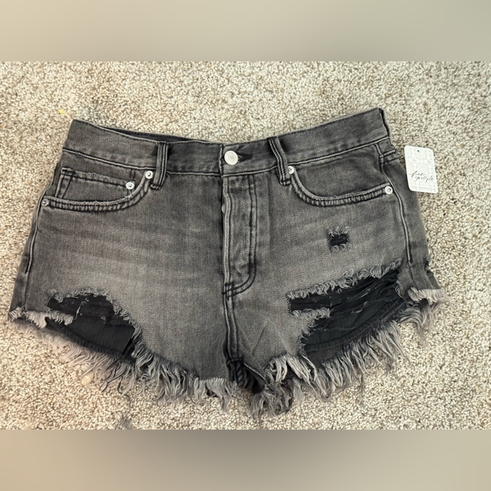 Distressed Gray Denim Shorts